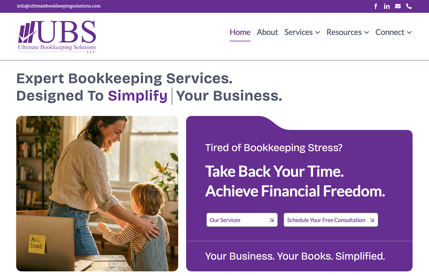 Ultimate Bookkeeping Solutions, website design by BURDS NERDS