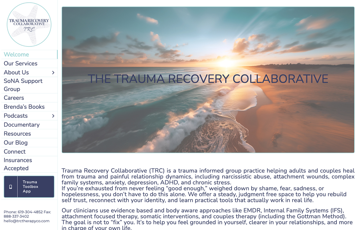 The Trauma Recovery Collaborative, website design by BURDS NERDS